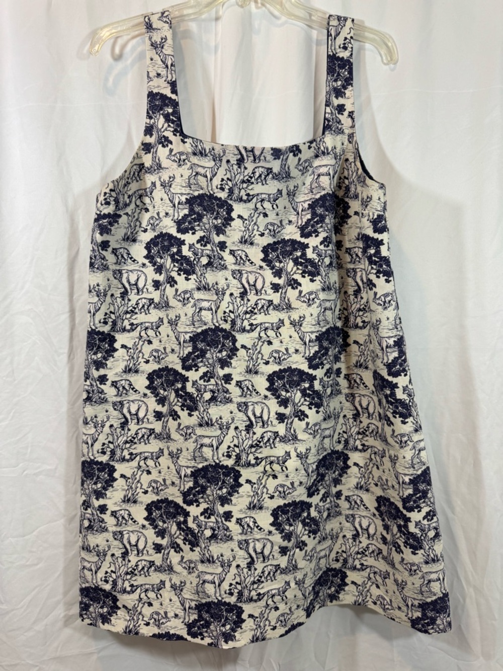 Hyacinth House Sleeveless A-Line Dress with Navy Toile Animal Print L